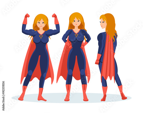 Set of female superhero in different situations and poses.