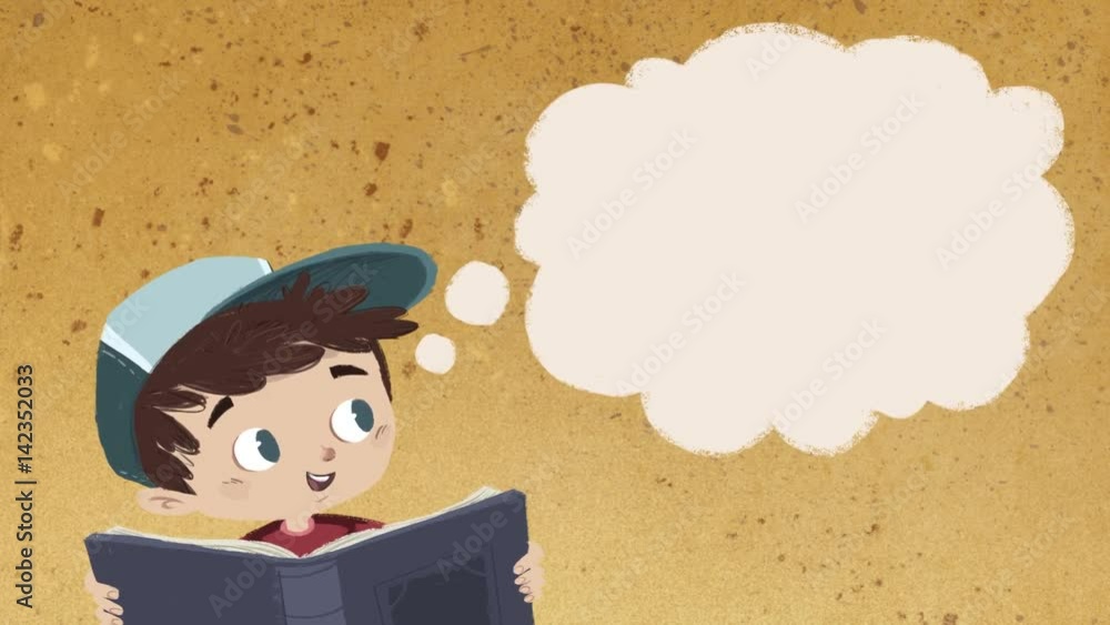 Niño pensando mientras lee. Imaginando lo que lee