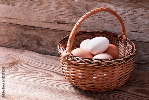 Eggs in a basket on a table