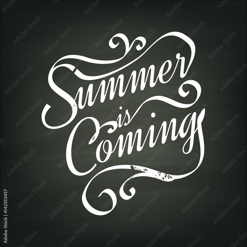 Summer is coming lettering design for posters, flyers, t-shirts, cards, invitations, stickers, banners. Digital hand painted calligraphy on chalkboard background Summer is coming lettering design for posters, flyers, t-shirts, cards, invitations, stickers, banners. Digital hand painted calligraphy on chalkboard background