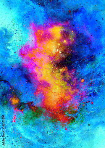 Cosmic space and stars, color cosmic abstract background. Computer collage from original painting.