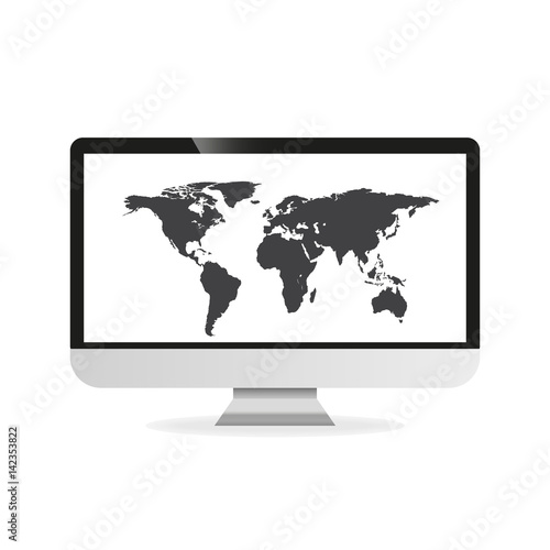 World map on vector computer display