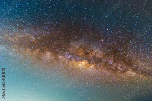 milky way galaxy, long exposure photograph, with grain.Image contain certain grain or noise and soft focus. color tone effect