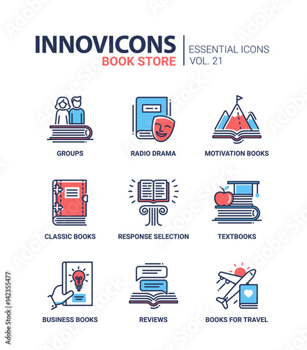 Book store - modern color vector single line icons set