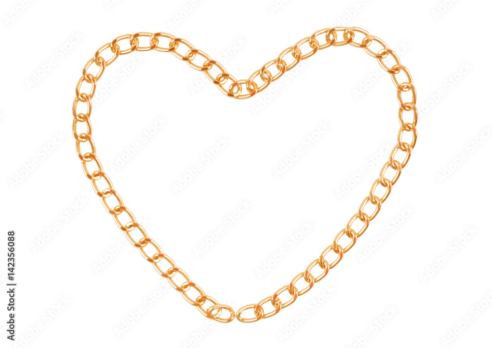 Jewelry golden chain of heart shape isolated on white background Jewelry golden chain of heart shape isolated on white background