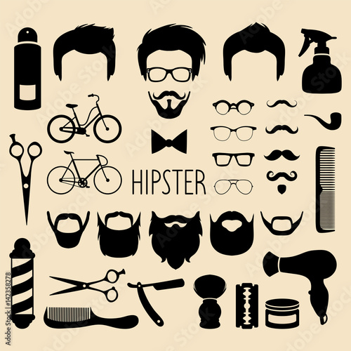 Vector set of dress up with men hipster haircuts etc.in flat style.App man faces creator with hairdresser salon elements