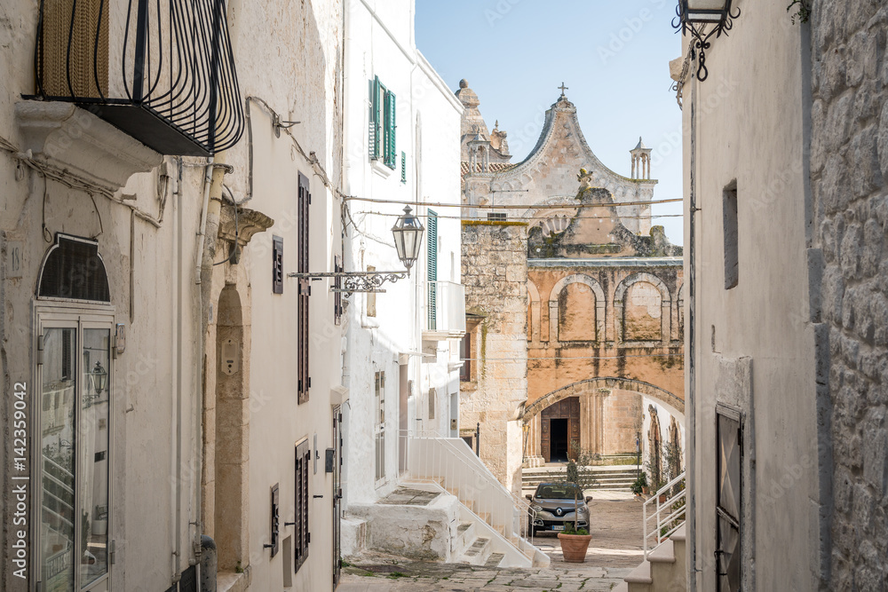 Street leading to cathedral in Ostuni, Italy