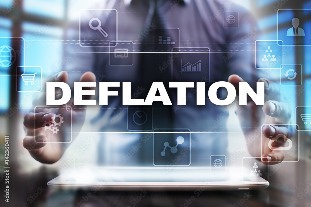 Businessman using tablet pc and selecting deflation. Businessman using tablet pc and selecting deflation.