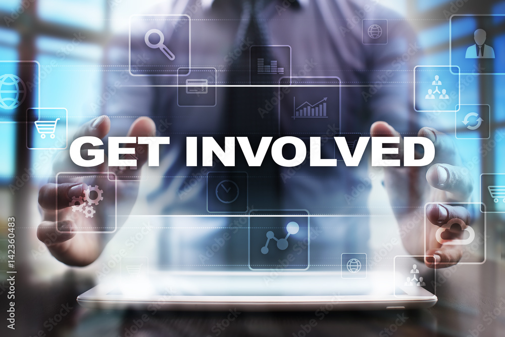 Businessman using tablet pc and selecting get involved. Businessman using tablet pc and selecting get involved.