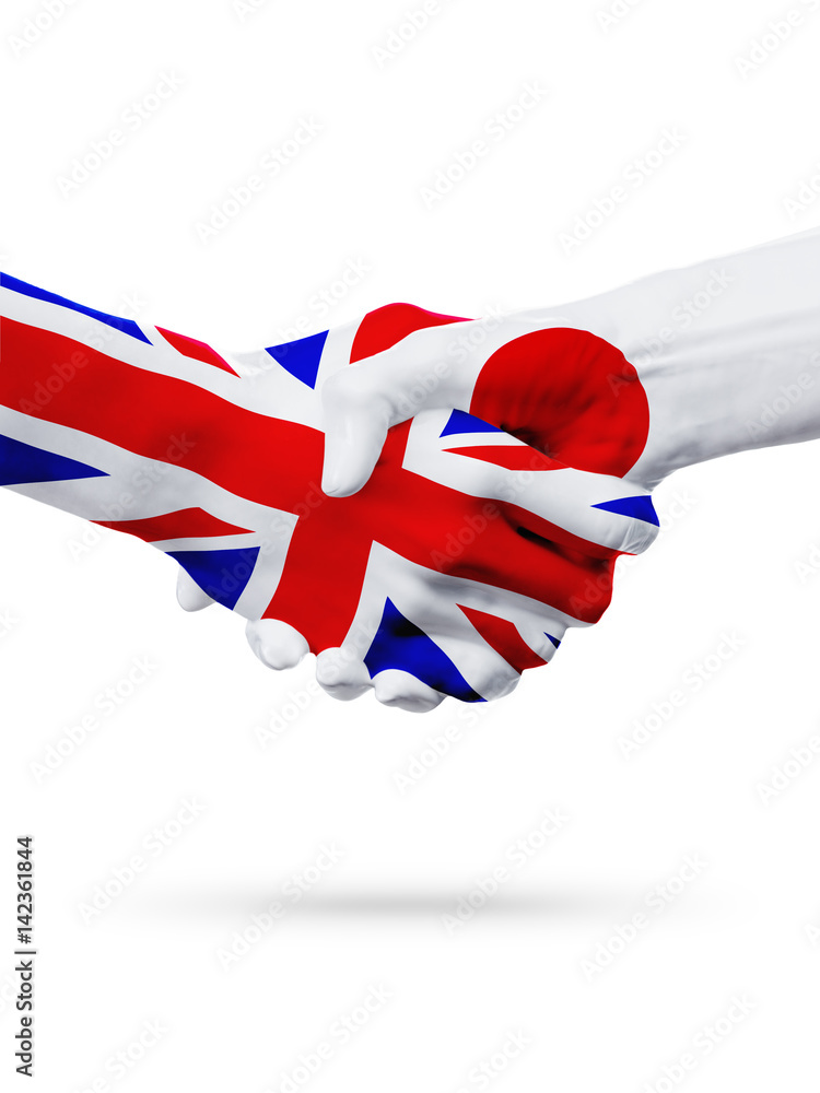 Fototapeta premium Flags United Kingdom, Japan countries, partnership friendship handshake concept.
