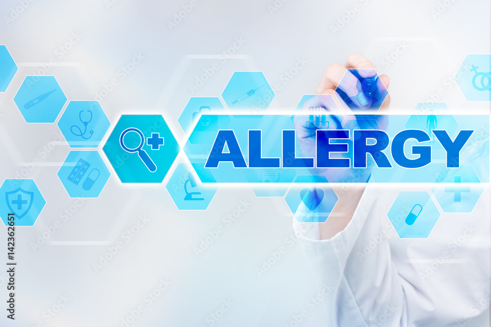Medical doctor drawing allergy on the virtual screen. Medical doctor drawing allergy on the virtual screen.