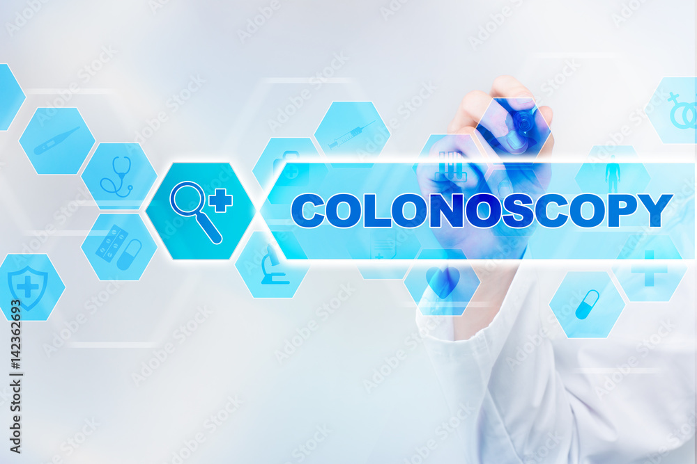 Medical doctor drawing colonoscopy on the virtual screen. Medical doctor drawing colonoscopy on the virtual screen.