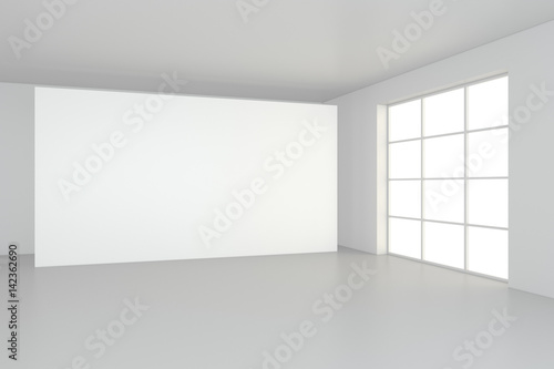 White clean interior with blank white poster. 3d rendering