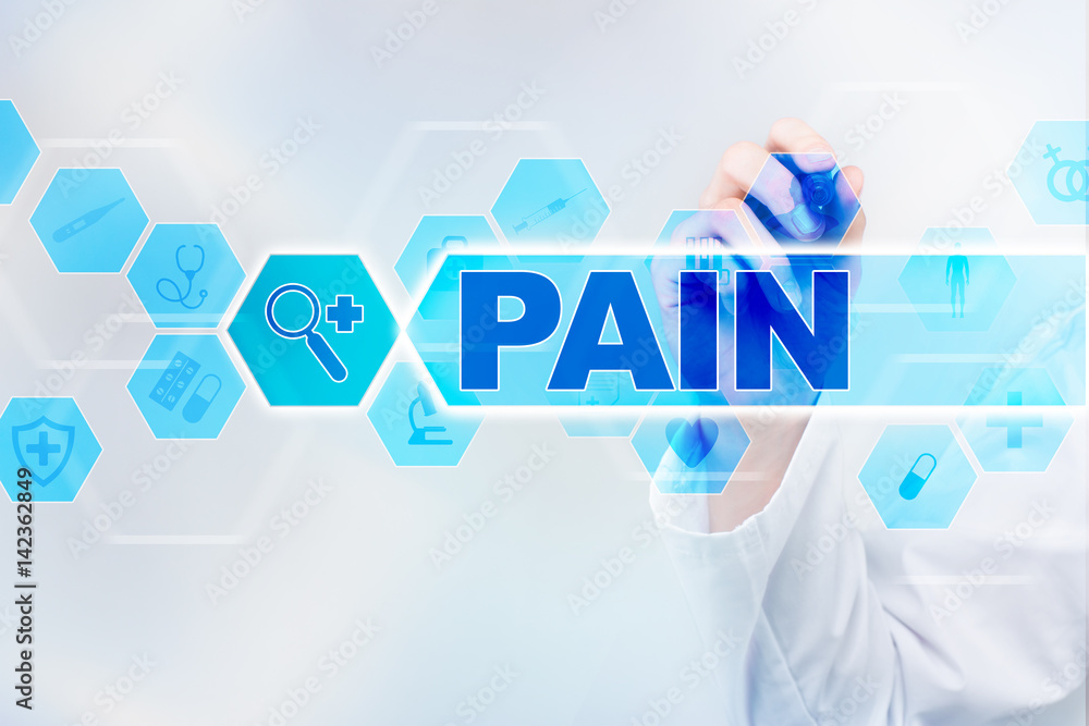 Medical doctor drawing pain on the virtual screen. Medical doctor drawing pain on the virtual screen.
