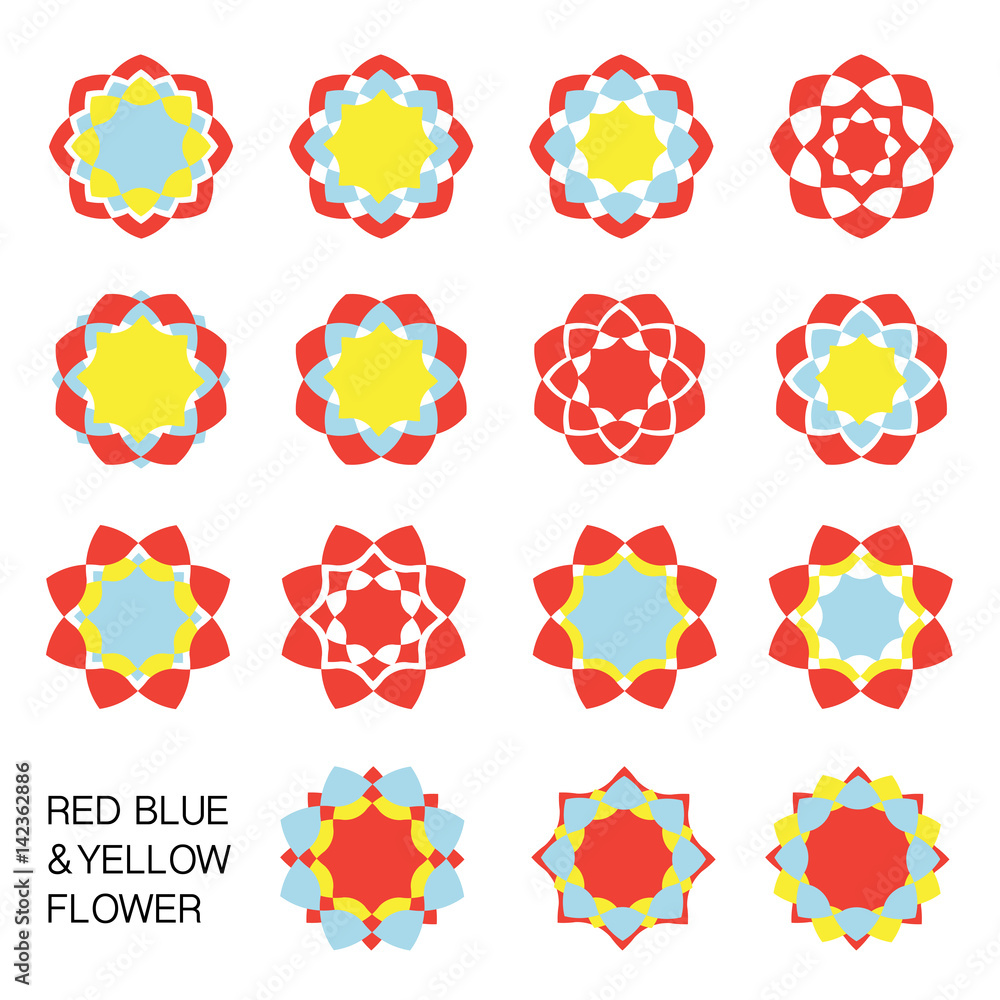 RED BLUE YELLOW FLOWER Red, blue and yellow flower in different styles