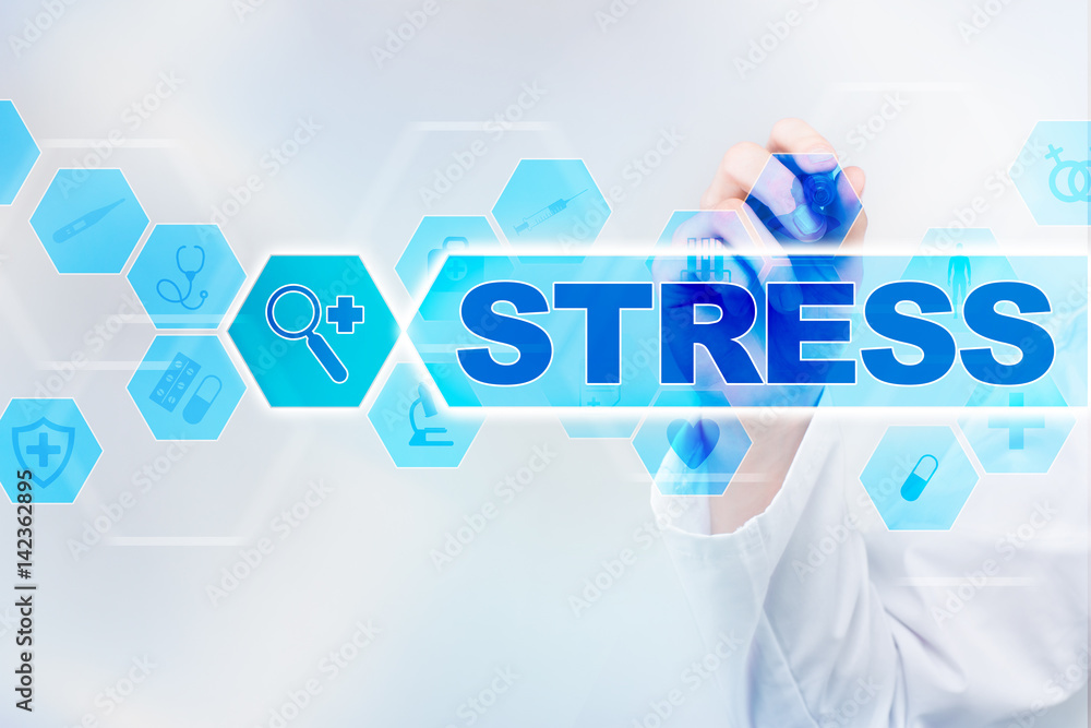Medical doctor drawing stress on the virtual screen. Medical doctor drawing stress on the virtual screen.