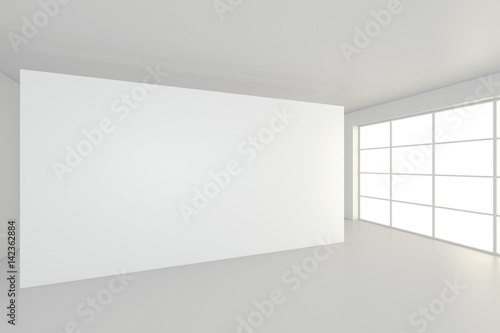 Empty white billboard in simple interior. 3d rendering.