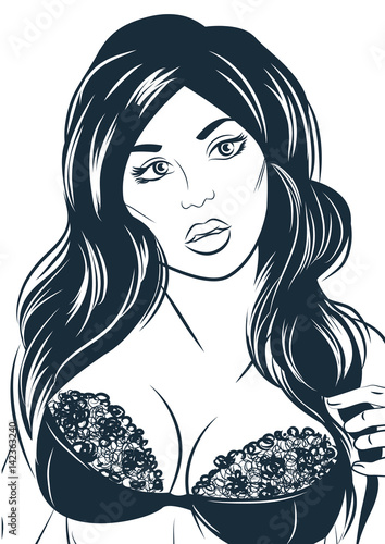 Beautiful fashion woman portrait withblack bra. Vector illustration.