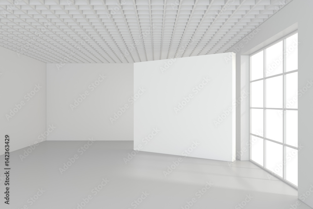 Fototapeta premium Empty blank billboard in white interior. 3d rendering.