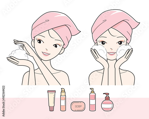 Girl Washing Face With Foam, Facial, Facial, Treatment, Beauty, Cosmetic, Healthy, Lifestyle