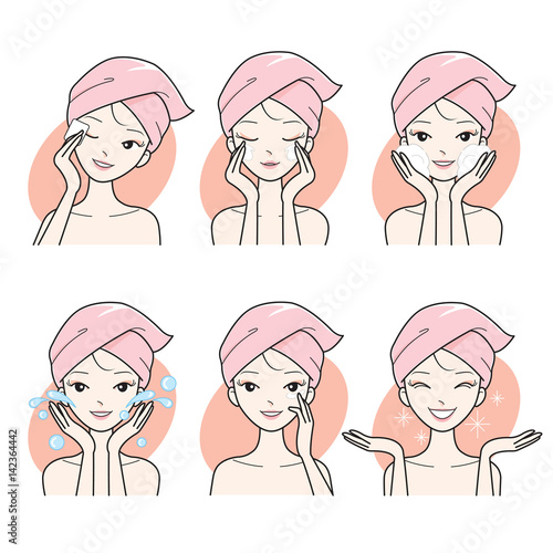 Young Woman Cleaning And Care Her Face Set, Facial, Treatment, Beauty, Cosmetic, Healthy, Lifestyle