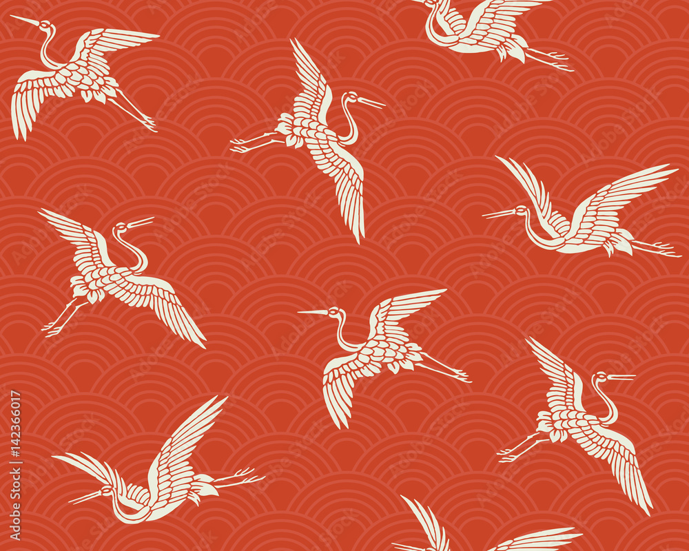 Japanese traditional pattern. Crane. Japanese traditional pattern. Crane.