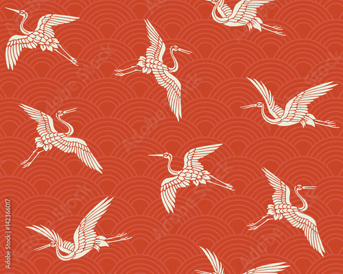Japanese traditional pattern. Crane.