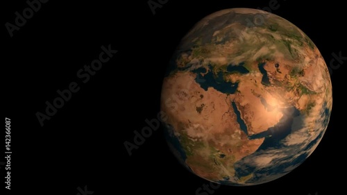 3D model of the Earth in darkness, illuminated by the Sun. Fast days pass by. The western side of the earth photo