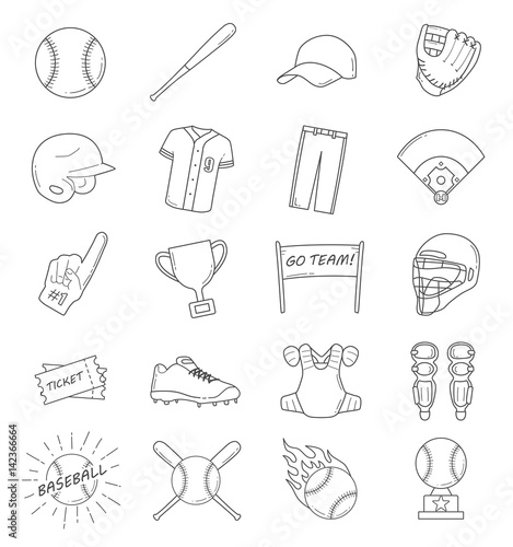 Baseball outline icon set. Baseball elements