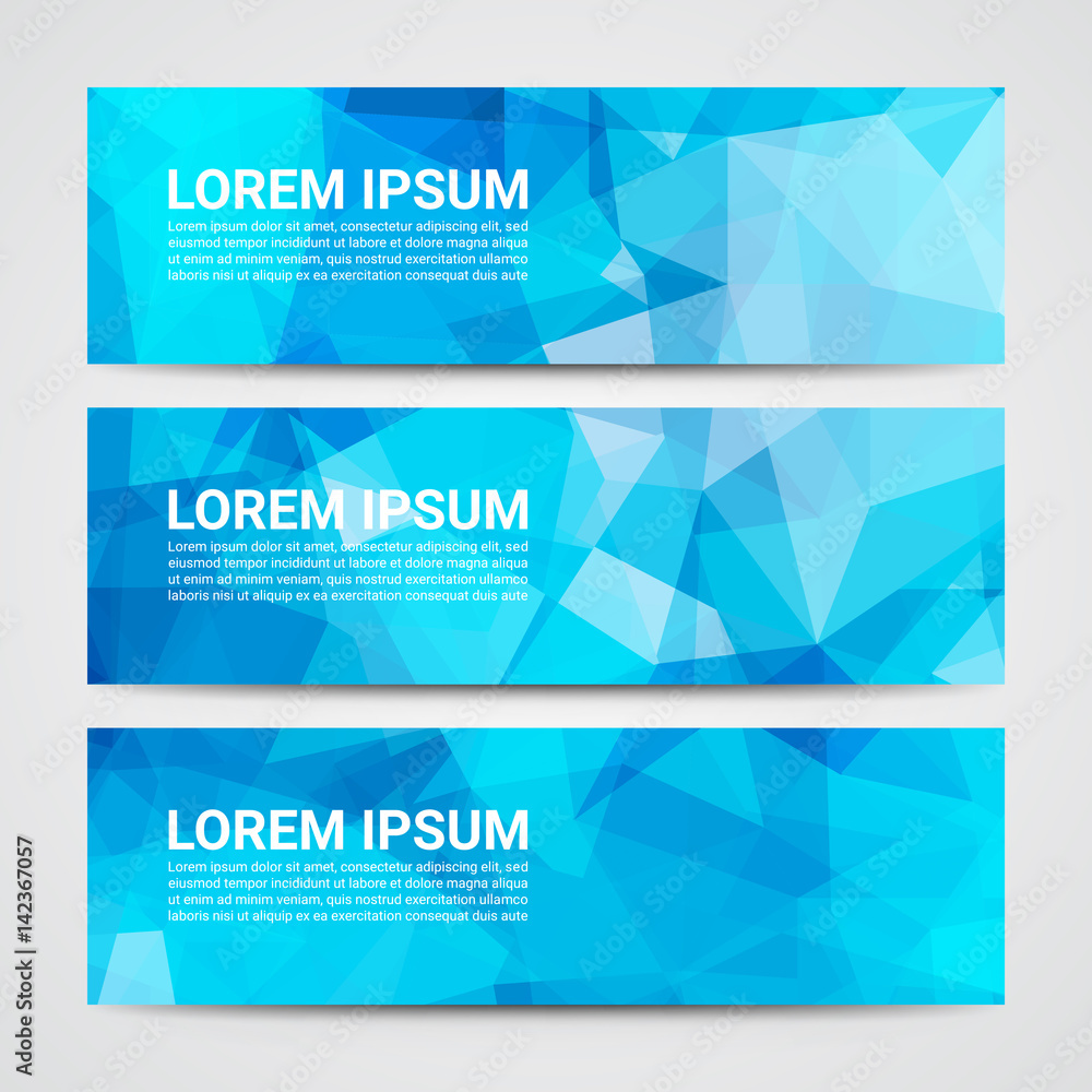 Set of modern design banners template with abstract blue geometric pattern background
