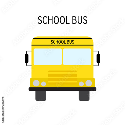 School bus in flat style. Front view. Vector illustration.
