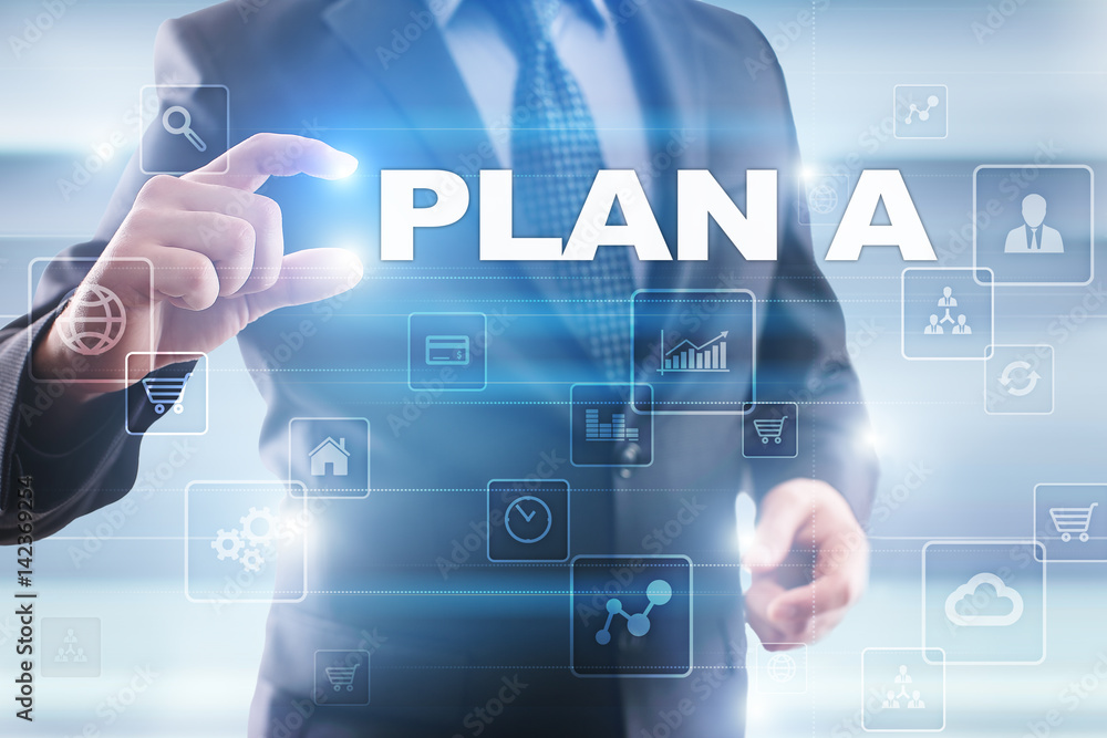 Businessman selecting plan a on virtual screen. Businessman selecting plan a on virtual screen.