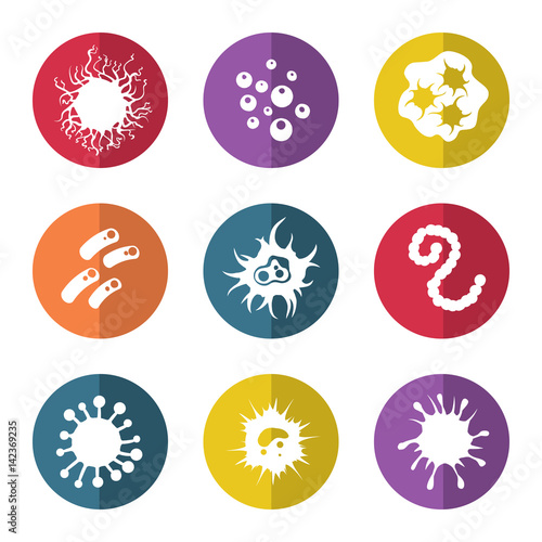 Immune bacteries and infection microbes flat style icons. Vector illustration