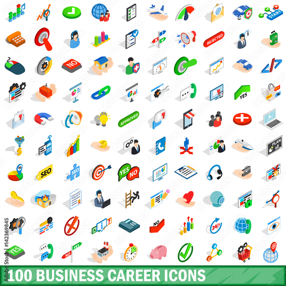 100 business career icons set, isometric 3d style 100 business career icons set, isometric 3d style