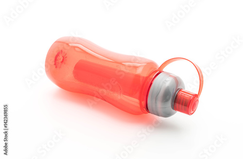 red plastic water bottle or  canteen