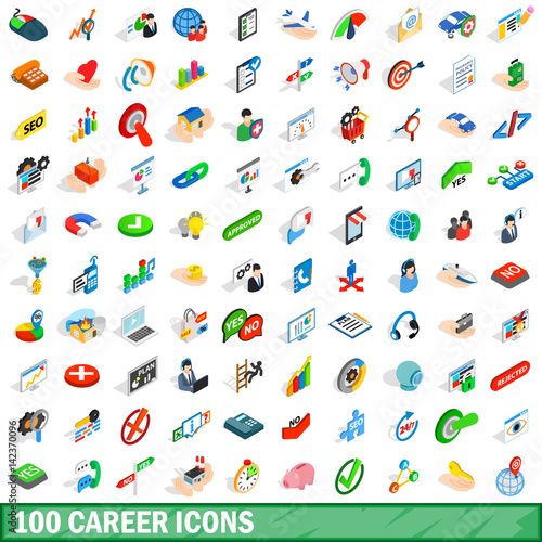 100 career icons set, isometric 3d style