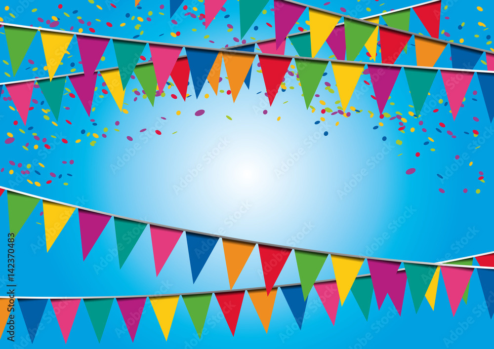 Fond - Fête - Fanions - anniversaire - confettis - invitation - décoration  Stock Vector