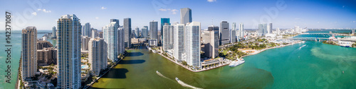 Panoramic aerial view of Downtown Miami and Brickell Key, Florida © jovannig