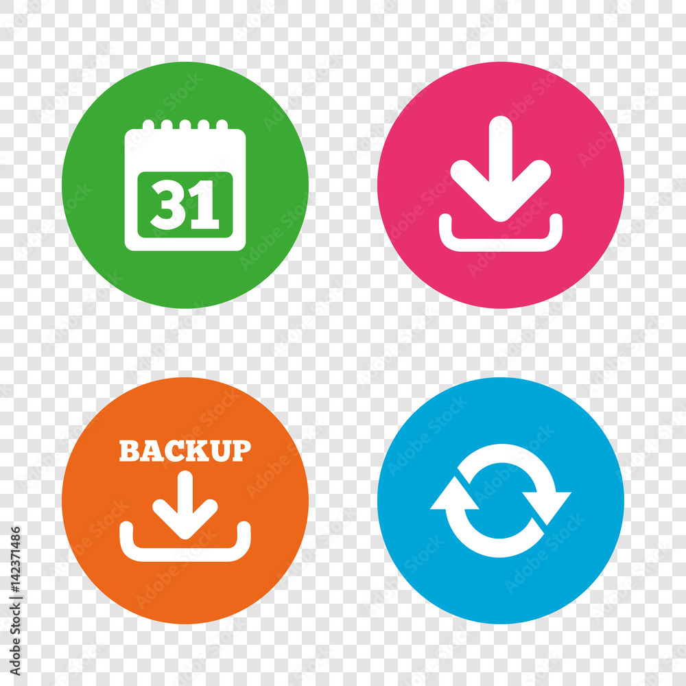 Download and Backup signs. Calendar, rotation. Download and Backup signs. Calendar, rotation.