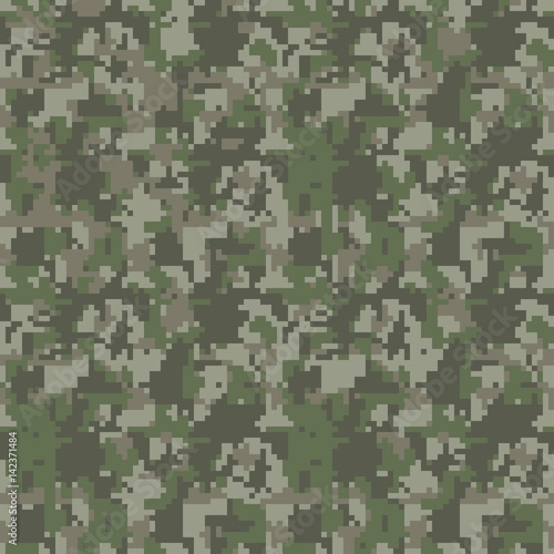 Camouflage pattern background seamless vector illustration. Classic clothing style masking camo repeat print. Green brown black olive colors forest texture