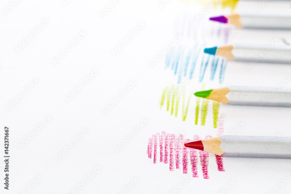 Colorful pencil drawing and pencil on white background Colorful pencil drawing and pencil on white background