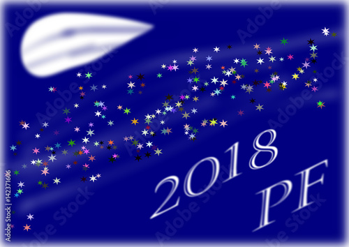 PF 2018 with abstract moon on blue background