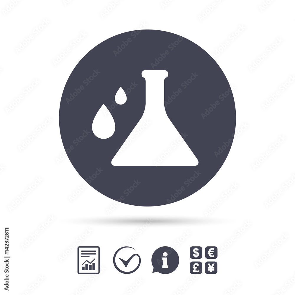 Chemistry sign icon. Bulb symbol with drops. Chemistry sign icon. Bulb symbol with drops.