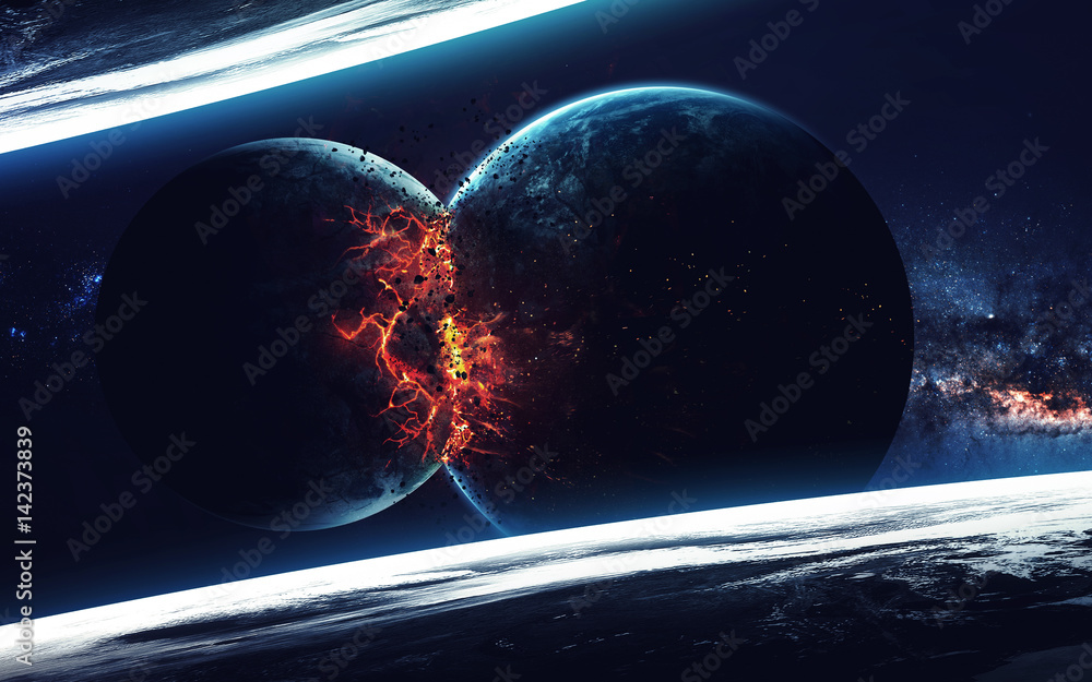 Planet Explosion. Apocalypse. End of The Time. Science fiction art. Beauty of deep space. Elements of this image furnished by NASA