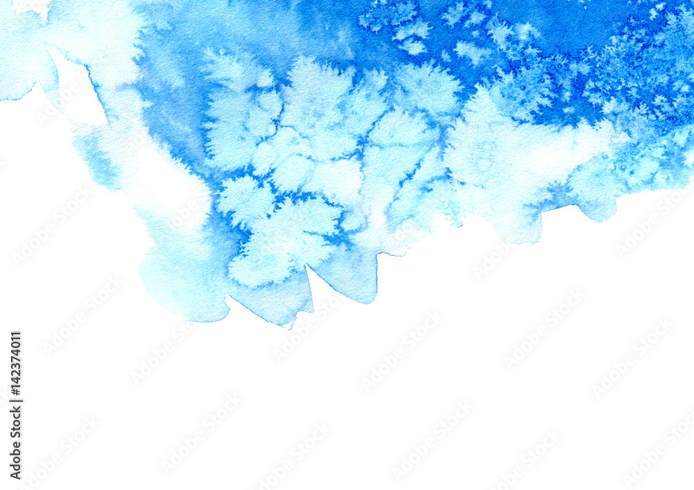 Obraz premium Blue watery frame .Abstract watercolor hand drawn illustration. Azure splash.White background.