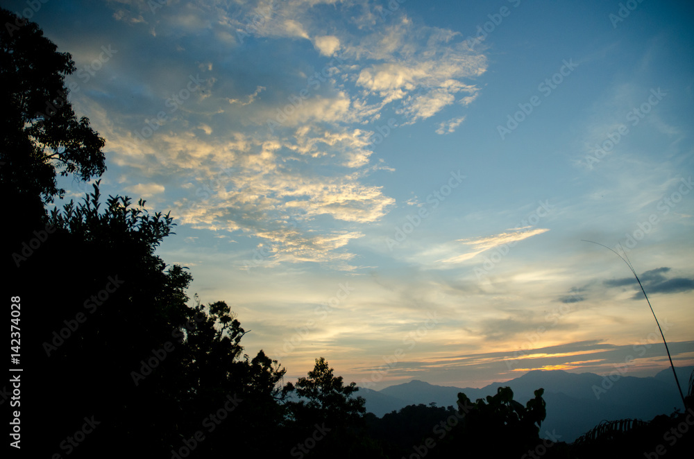 Sunset on mountain background