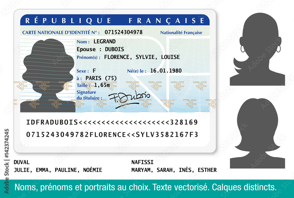 Carte Nationale d'Identité Française-Femme-1 Stock | Stock