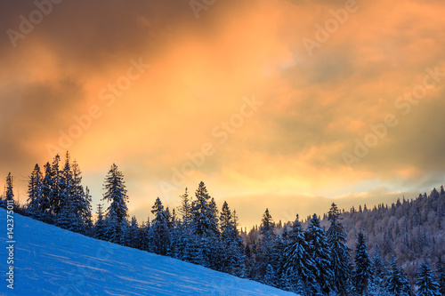 Winter Ukrainian Carpathian Mountains landscape. © wildman