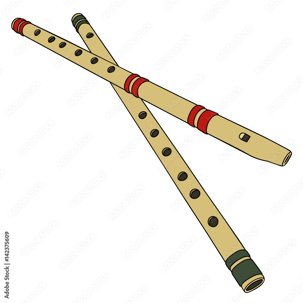 Two classic wooden simple flutes Two classic wooden simple flutes