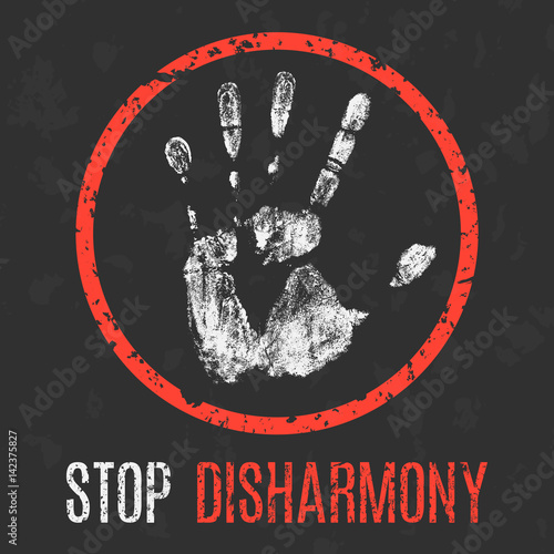 Vector illustration. Global problems of humanity. Stop disharmony.